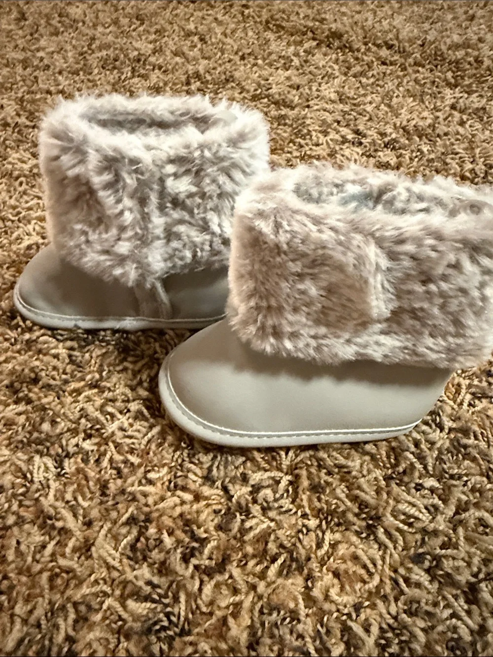 3-6 months baby boots Pink & Gray Faux Fur